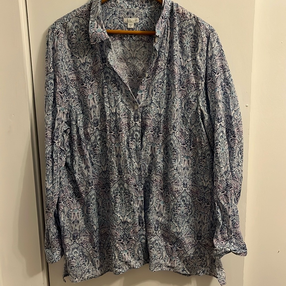 J. Jill Love Linen Essential Shirt Women'sXL Multicolor Paisley Button-Up Casual